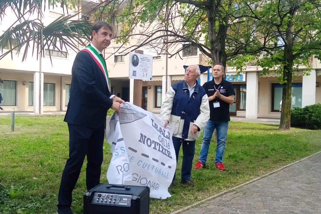 Inaugurazione di un nuovo cartello della passeggiata della Libertà di stampa, in memoria di Cristina Visintini e la panchina a Giulio Regeni